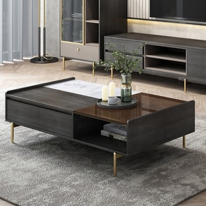 Mesa <span class=keywords><strong>de</strong></span> <span class=keywords><strong>Centro</strong></span> Moderna para Sala <span class=keywords><strong>de</strong></span> Estar con Patas <span class=keywords><strong>de</strong></span> <span class=keywords><strong>Acero</strong></span> Inoxidable Doradas, Superficie <span class=keywords><strong>de</strong></span> Vidrio <span class=keywords><strong>y</strong></span> Elevación Inteligente - Product Image 2