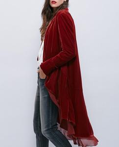 M544 D.Y Fashion Ladies <strong>Velvet</strong> Jacket Chiffon Falbala Long Outer <strong>Coat</strong> - Product Image 3