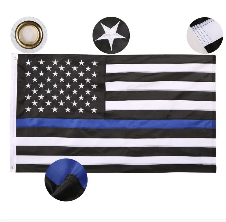 Dünne blaue Linie 3 X5 FT amerikanische Flagge gestickte Sterne United State Flag