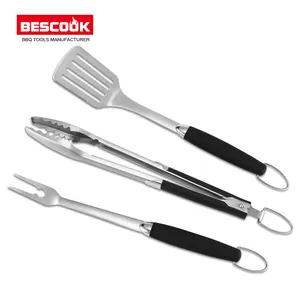 Hete Verkoop Hoge Kwaliteit Tpr Handvat 3 Stuks Roestvrijstalen Barbecue Grilling Tools Set