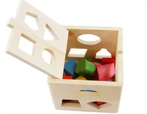 Gioco in Legno con Forme Geometriche Cartoon, Cubi in Legno per Bambini - Product Image 1