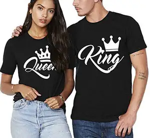Camiseta con estampado de corona para parejas, camisa negra informal con cuello redondo, para amantes