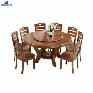 T623 Wooden Top  Round Rotating Dining Table With Storage
