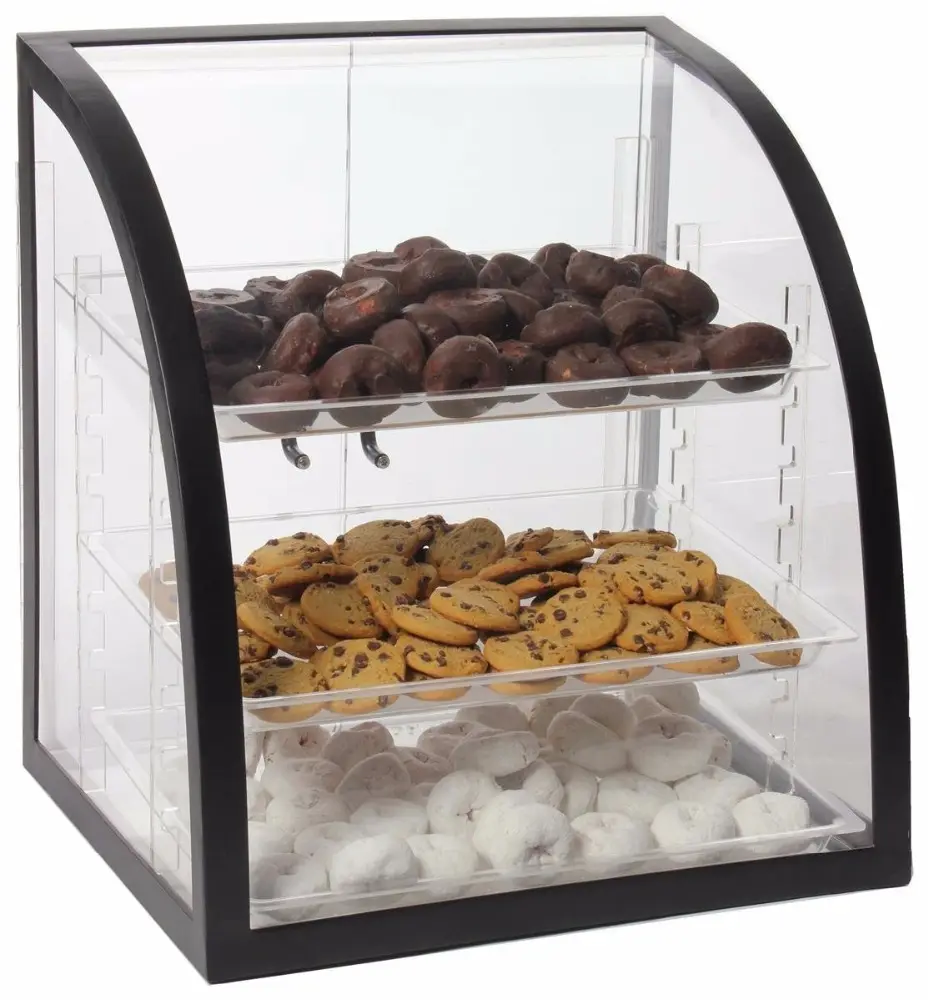 Clear Acrylic Food Organizer Bakery Display Stand Trays With 3 Removable Trays and Black Metal Frame