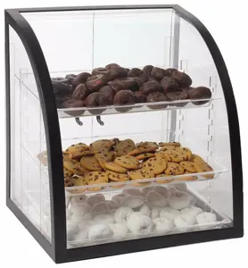 Klare Acryl Food Organizer Bäckerei Display Stand Tabletts mit 3 abnehmbaren Tabletts und schwarzem Metallrahmen