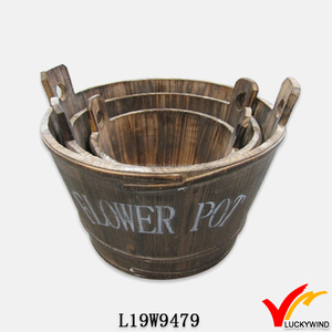conjunto de 3 vintage reciclado madera maceta con nombre - Product Image 1