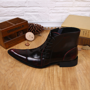 NA032 Stivali alla Caviglia <span class=keywords><strong>da</strong></span> Uomo in Vera Pelle Rosso Vino con Cerniera Laterale e Lacci, Stivali <span class=keywords><strong>da</strong></span> <span class=keywords><strong>Cowboy</strong></span> con Punta Affusolata - Product Image 6