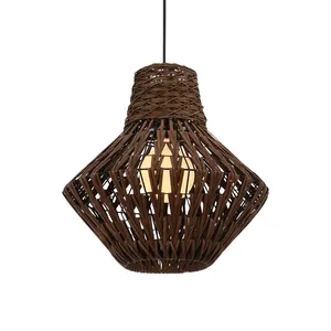 Unique Design Home Decoration Traditional Edison Bulb Hanging Bamboo Basket Shape Pendant Lamp In Zhongshan