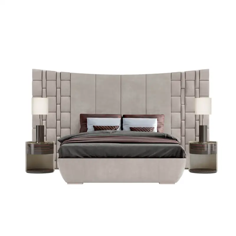 Роскошный современный дизайн из натуральной кожи мягкая двуспальная кровать большого размера