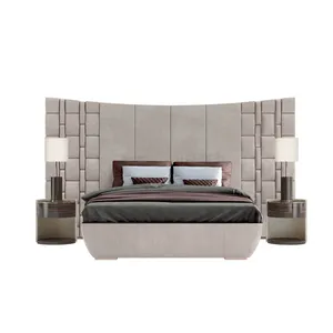 Luxury modern design genuine leather soft king size double bed