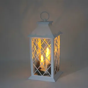 New Decorative Big White Plastic LED Candle Storm Lantern With Glass Panels