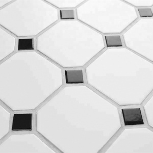 En stock, <span class=keywords><strong>carrelage</strong></span> de sol en céramique <span class=keywords><strong>octogonal</strong></span> <span class=keywords><strong>blanc</strong></span> avec points noirs, 4 pouces, pour salle de bain, bureau, design - Product Image 3