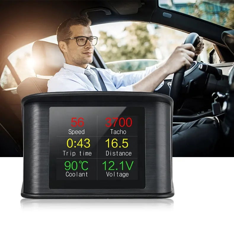 Tension de voiture numérique Compteur de vitesse Hud P10 Affichage avant de voiture avec alarme de température de l'eau Outil de diagnostic automatique Hud