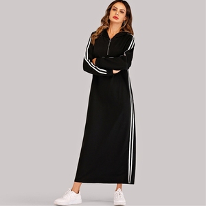 Nero A Strisce di Nastro Zip Up <span class=keywords><strong>Felpa</strong></span> Con Cappuccio Delle Donne del <span class=keywords><strong>Vestito</strong></span> A Maniche Lunghe Sportive Casual <span class=keywords><strong>Vestito</strong></span> Lungo Rettilineo HSD6767 - Product Image 3