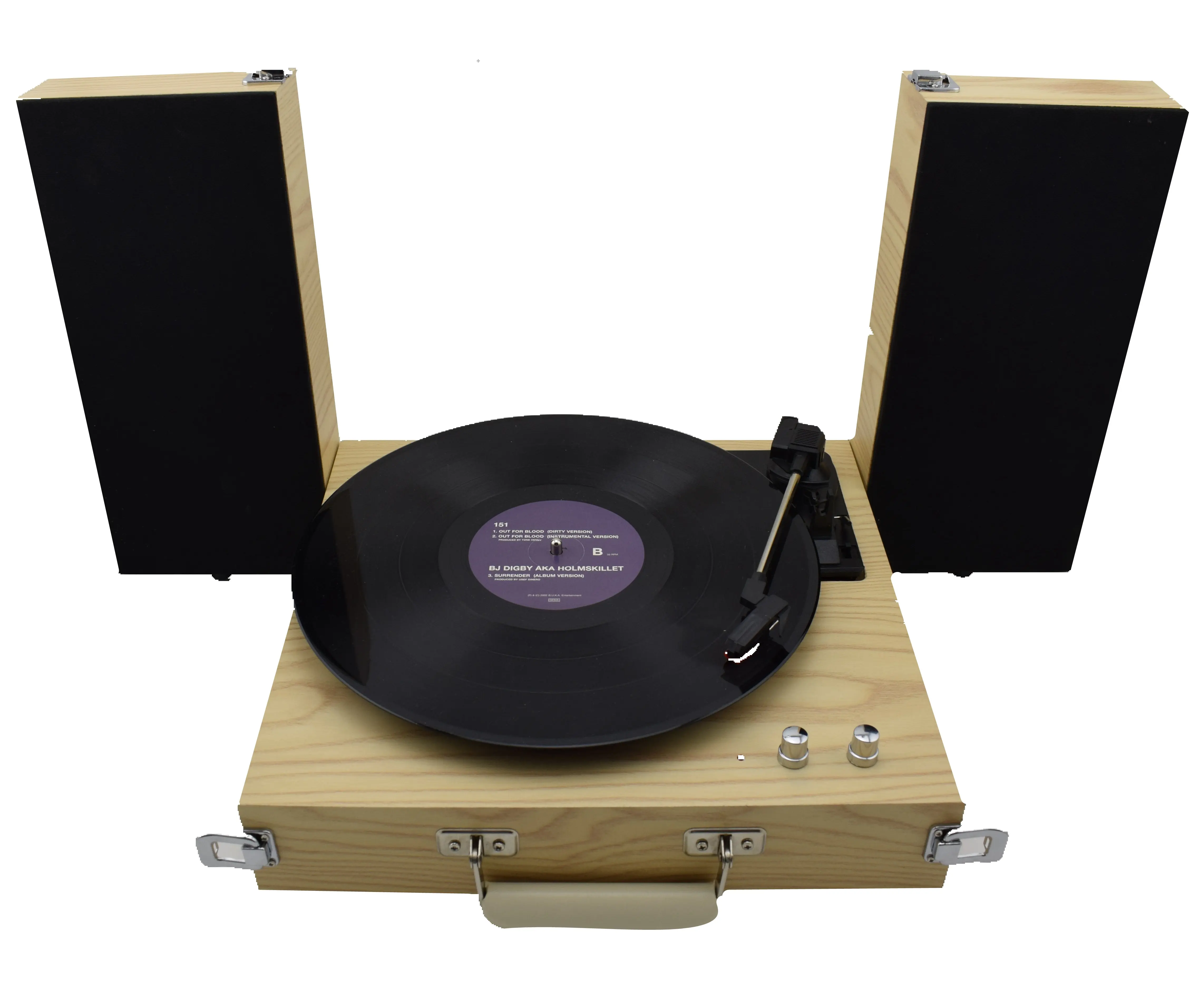 Desain Kompak Kayu Gramophone Record Player Vinyl Turntable dengan Pitch Kontrol RCA Out & Dilipat Speaker