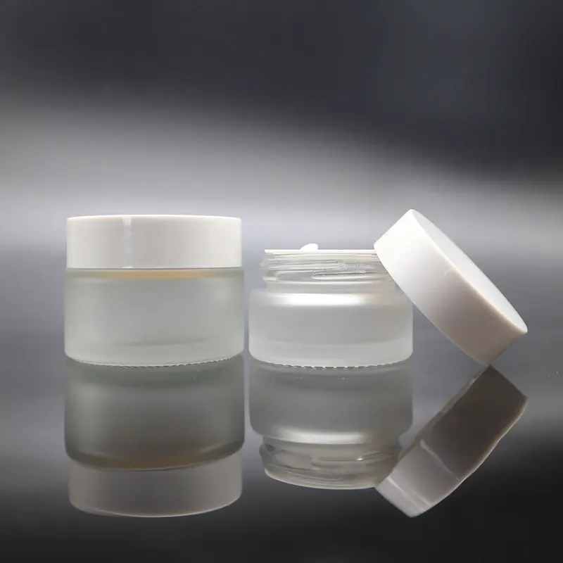 Pot en verre givré transparent 30g 50g, pièces, avec couvercle en plastique blanc, vente en gros