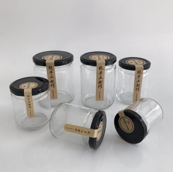 Round food grade storage jam sauce canned pickle glass honey jar with metal lids