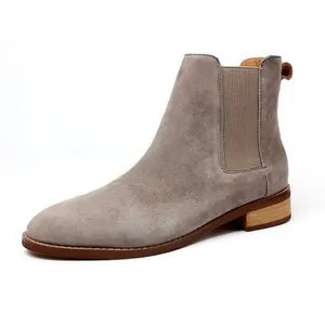 Thương Hiệu Riêng Thời Trang Màu Xám Bò Da Lộn Phụ Nữ Mắt Cá Chân Chelsea Boots