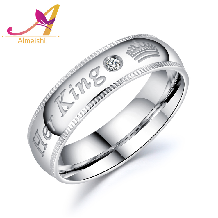 2018 la Mode du Jour de Valentine Sa Reine Son Roi Couple Acier Inoxydable Anneau