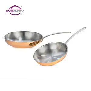 Hot sale rose gold multi layer cookware conical shape copper triply frying pan