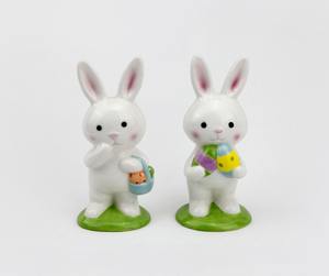 Conejo de conejito de cerámica con cesta de <span class=keywords><strong>huevos</strong></span> de Pascua, figuras para el día de Pascua - Product Image 1