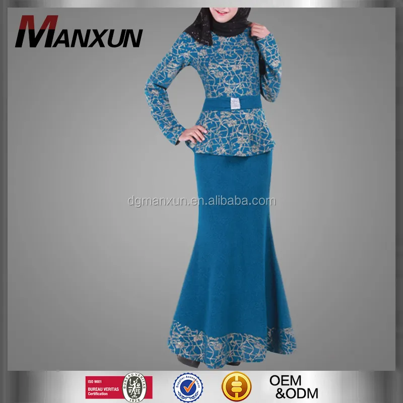 Nieuwste Sexy Maleisië Baju Kurung Elegante Geborduurde Vrouwen Abaya Muslimah Kleding