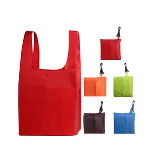 Red Big Printing Supermarket Mini Nylon Shopping Bag Tote Grocery Bags Foldable Reusable Bags With Logos And Pouch