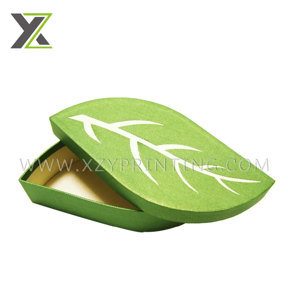 Unique design green color tea packaging cartons leaf shape tea paper gift cardboard box