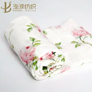 Custom Printed Super Soft 2/4/6 Layers 100% Organic Cotton Bamboo Newborns muslin swaddle blanket