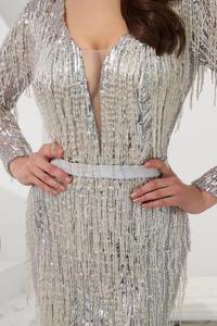 Ruolai ASA99310 lusso <span class=keywords><strong>con</strong></span> <span class=keywords><strong>paillettes</strong></span> perline nappine argento abito da sera sirena manica lunga abito da sera donna - Product Image 6