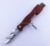Couteau de poche pliable avec brosse, outils de coupe en acier inoxydable, manche en bois de henna