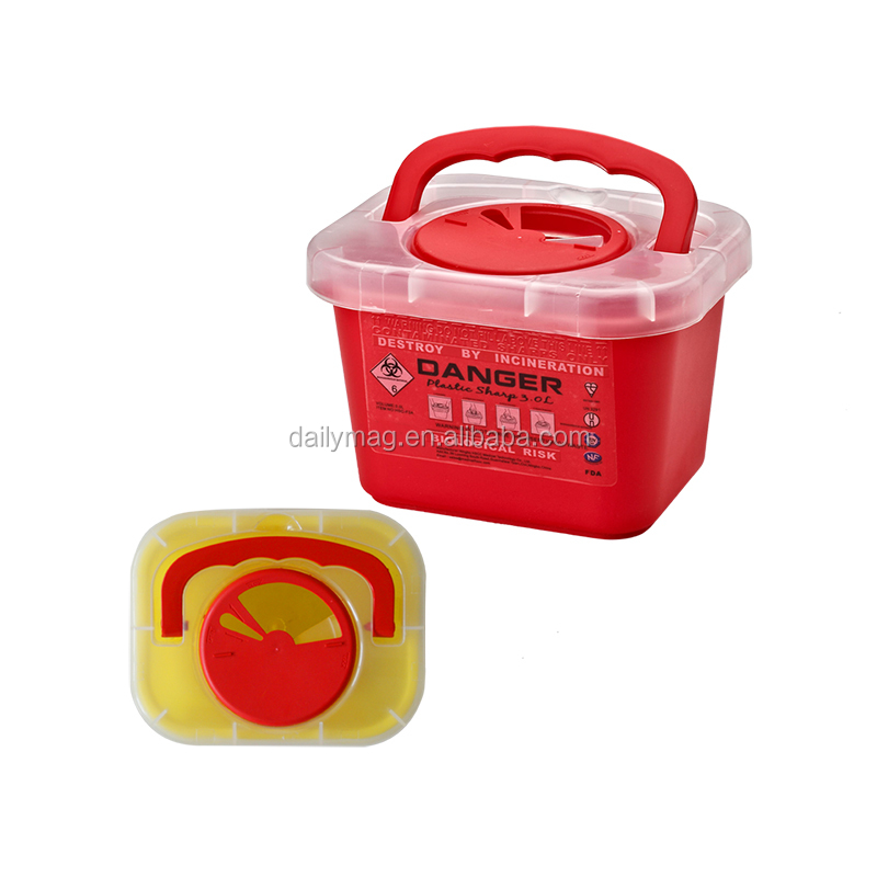 3L Plastic Medical Recycling Sharps Disposal Container Harzardas Sharp Container For Hospital