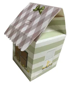 定制设计房屋形状纸杯蛋糕盒，带灵活孔节日促销可爱小纸杯蛋糕盒