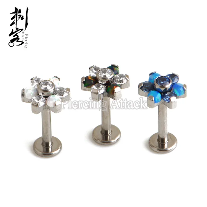 G23 Titanium Internally Threaded Combination Flower Lip Ring Body Jewelry