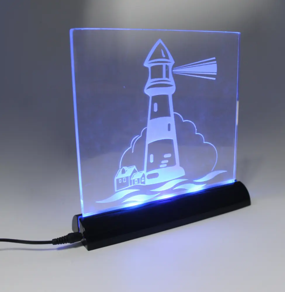 Акриловый дисплей толщиной 4 мм с АБС-пластиковой прямоугольной светодиодной базой для фестивалей и витрин