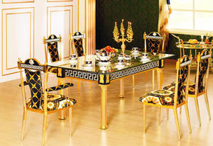 Set da Pranzo Placcato Oro 18K in Stile Arabo per 6 Persone/ <span class=keywords><strong>Mobili</strong></span> da Sala da Pranzo in Ottone dal Design <span class=keywords><strong>Barocco</strong></span> Antico - Product Image 5