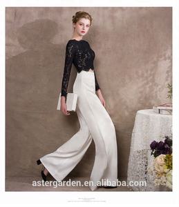 2024 Damen Jumpsuit Kleider Schwarze Spitze Abendkleid Hosen Zweiteiliger Langarm-Jumpsuit Kleider - Product Image 4