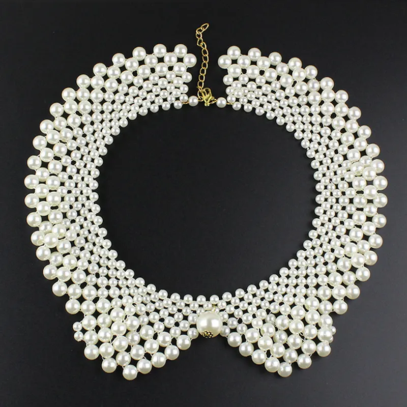 Vintage Alloy Black White Imitation Pearls Beaded Choker Necklaces sweater chain Necklace Women 's Clothing Fake Collar