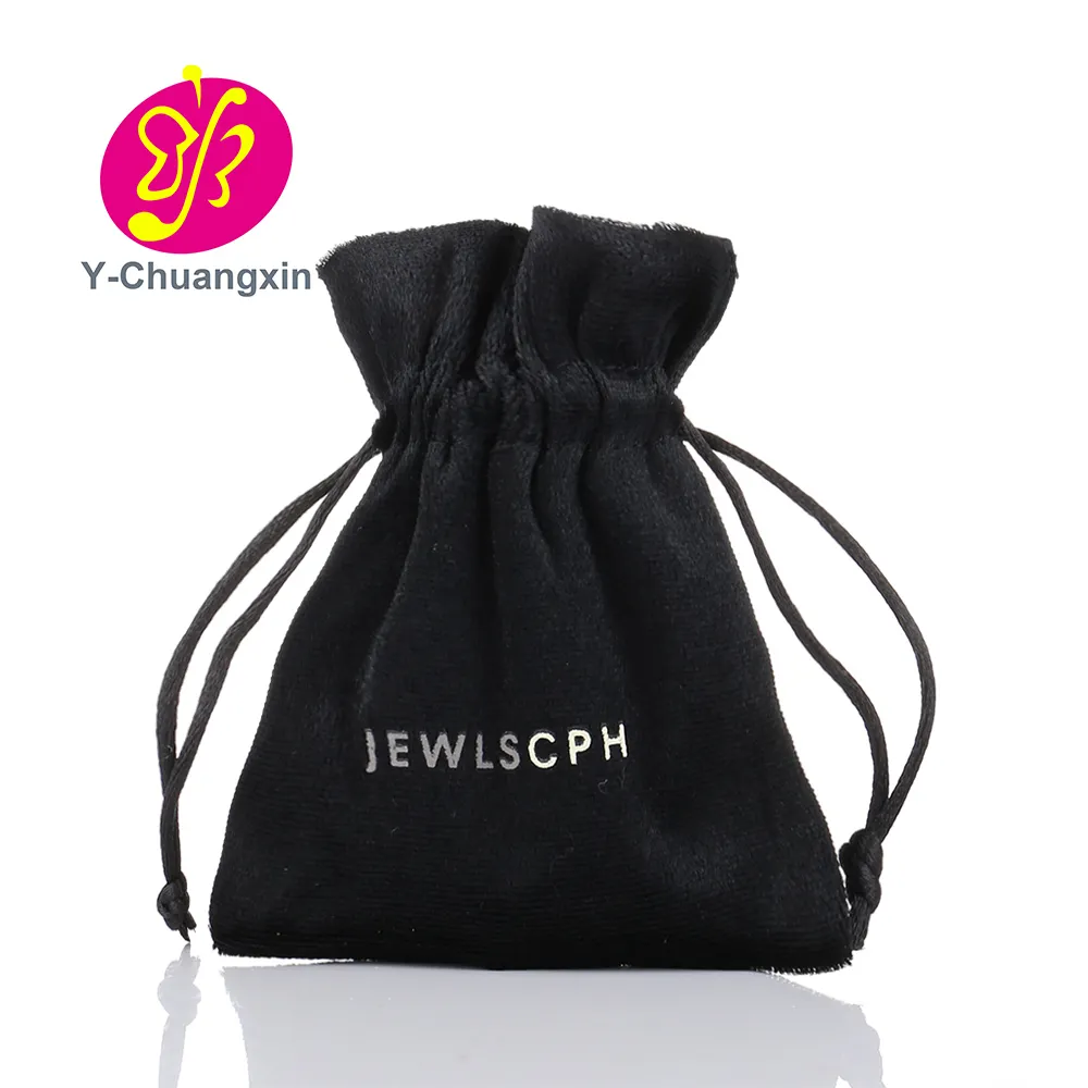 Campioni gratuiti sacchetto di velluto nero logo stampato sacchetti regalo sacchetto di imballaggio straccio per la polvere