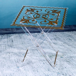<span class=keywords><strong>Esotico</strong></span> tavolo da tè mobili in oro e di colore chiaro da tavolo pieghevole per la casa o all'aperto fatta da plexiglass - Product Image 1