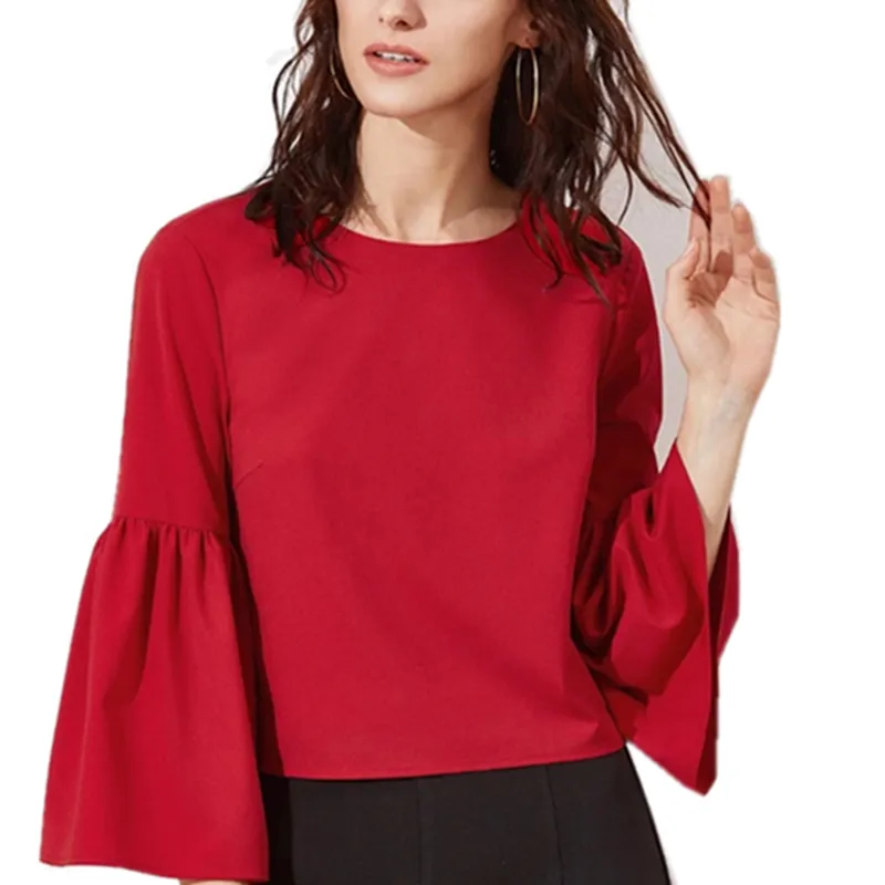Bayanlar kırmızı Bluzlar Bluz Ofis Şifon Gömlek Kadın Bluz 2017 Şifon Lady Için Tasarımlar