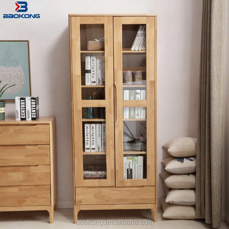 Lemari Buku Sudut Modern Kayu Solid Gambar Kabinet Ruang