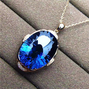 SGARIT Perhiasan Merek Batu Permata 24,5ct Bentuk Oval London Blue Topaz Kristal Liontin Perhiasan Kalung