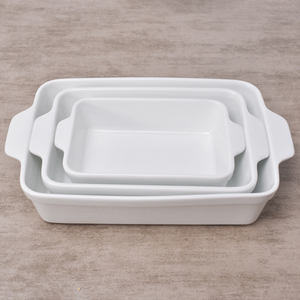 Juego de utensilios antiadherentes rectangulares para hornear, sartén de cerámica con doble Mango, color blanco, buena calidad - Product Image 1