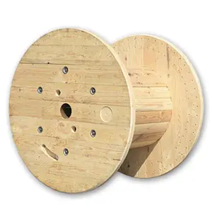 Empty wooden power cable spool