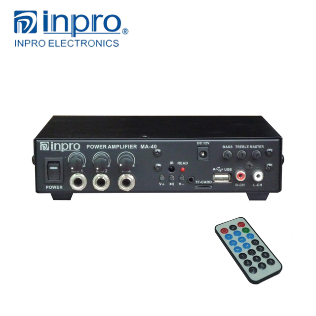 INPRO Pro Audio Professional Power Amplifier MA-40 40W 2.0 Channel 20Hz-20KHz 2-8 Impedance AC90V-240V Indoor Use Made in Taiwan