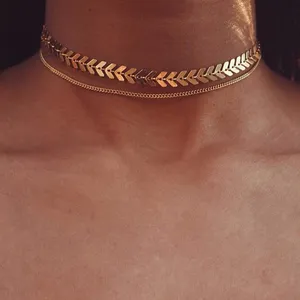 Vershal B2-2 мульти стрелка ожерелье для женщин многослойное золотое украшение на шею с рыбья кость самолет ожерелье цепочка с плоским плетением; Колье-чокер на украшения на шею
