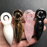 El oyma küçük boyutlu doğal obsidyen gül yeşim kaplan gözü kuvars kristal tanrıça heykeli şifa