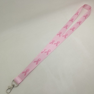 Lanière en polyester avec ruban pour la sensibilisation au <span class=keywords><strong>cancer</strong></span> du <span class=keywords><strong>sein</strong></span>, avec crochet et impression de logo personnalisé, écologique, 2 cm x 90 cm - Product Image 2