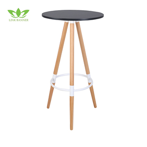 Simple style noir moderne <span class=keywords><strong>ronde</strong></span> portable bar <span class=keywords><strong>table</strong></span> avec <span class=keywords><strong>pieds</strong></span> en bois T11 - Product Image 4